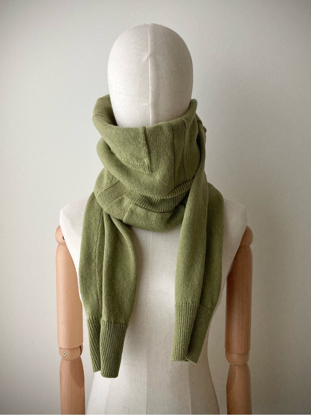 joodito 100% wool sweater wrap scarf wabi sabi boro preppy tie neckwarmer green